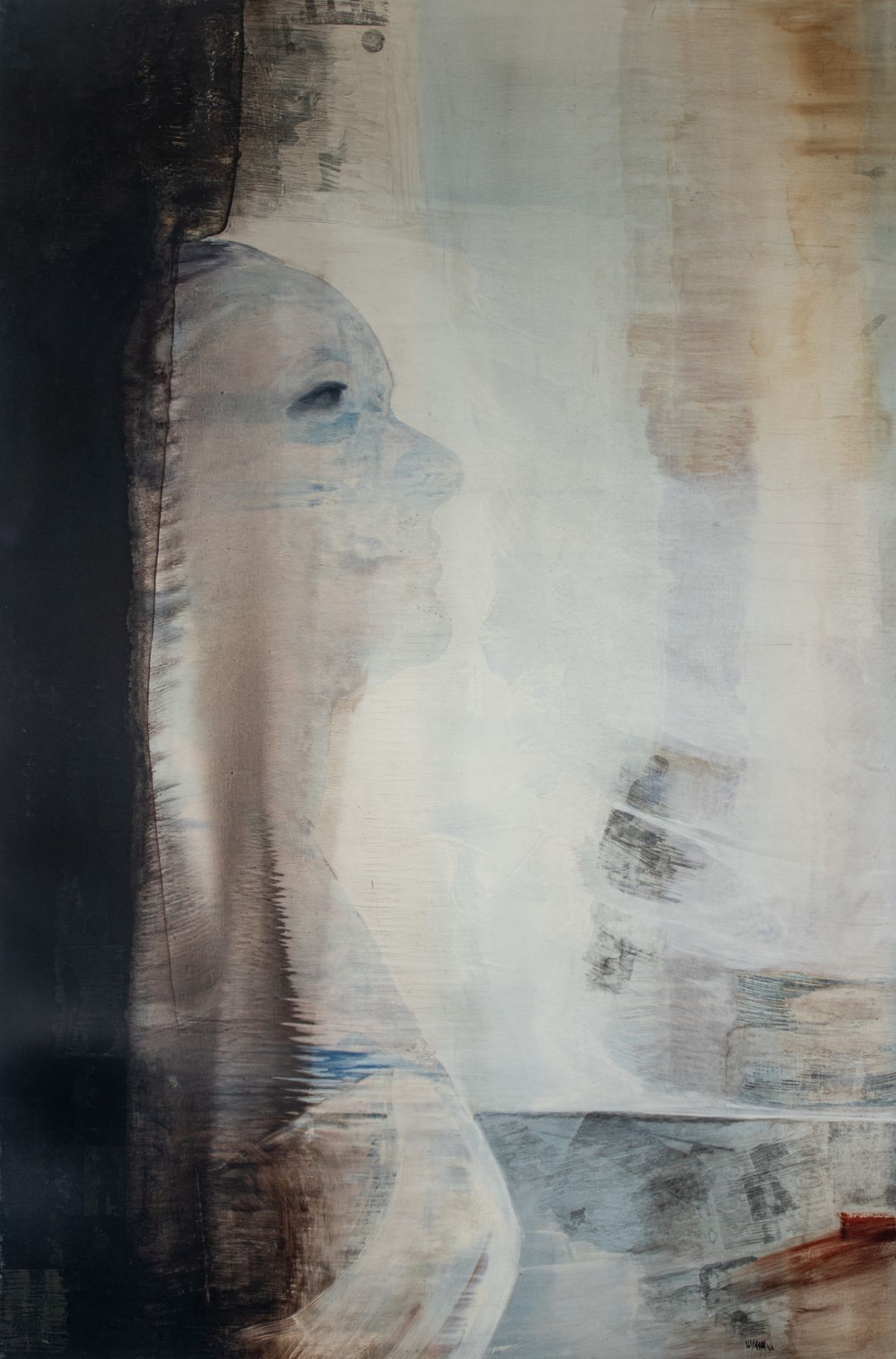 Pol Mara (1920-1998), Element of a Lady, grease pencil and oil on canvas, 1963, 135 x 200 cm