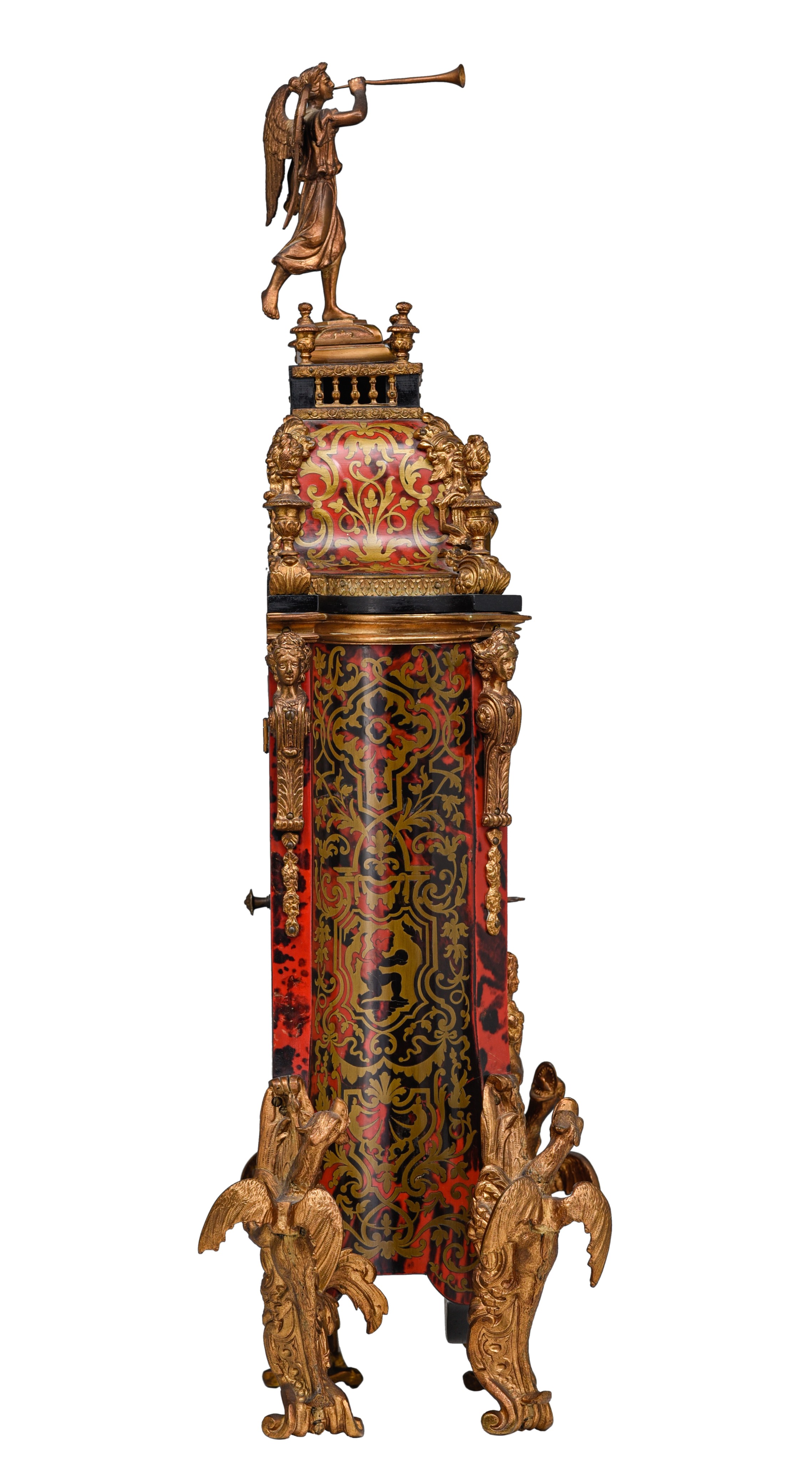 An imposing Baroque style Boulle cartel clock on stand, with gilt bronze mounts, H 184 cm - Image 5 of 15