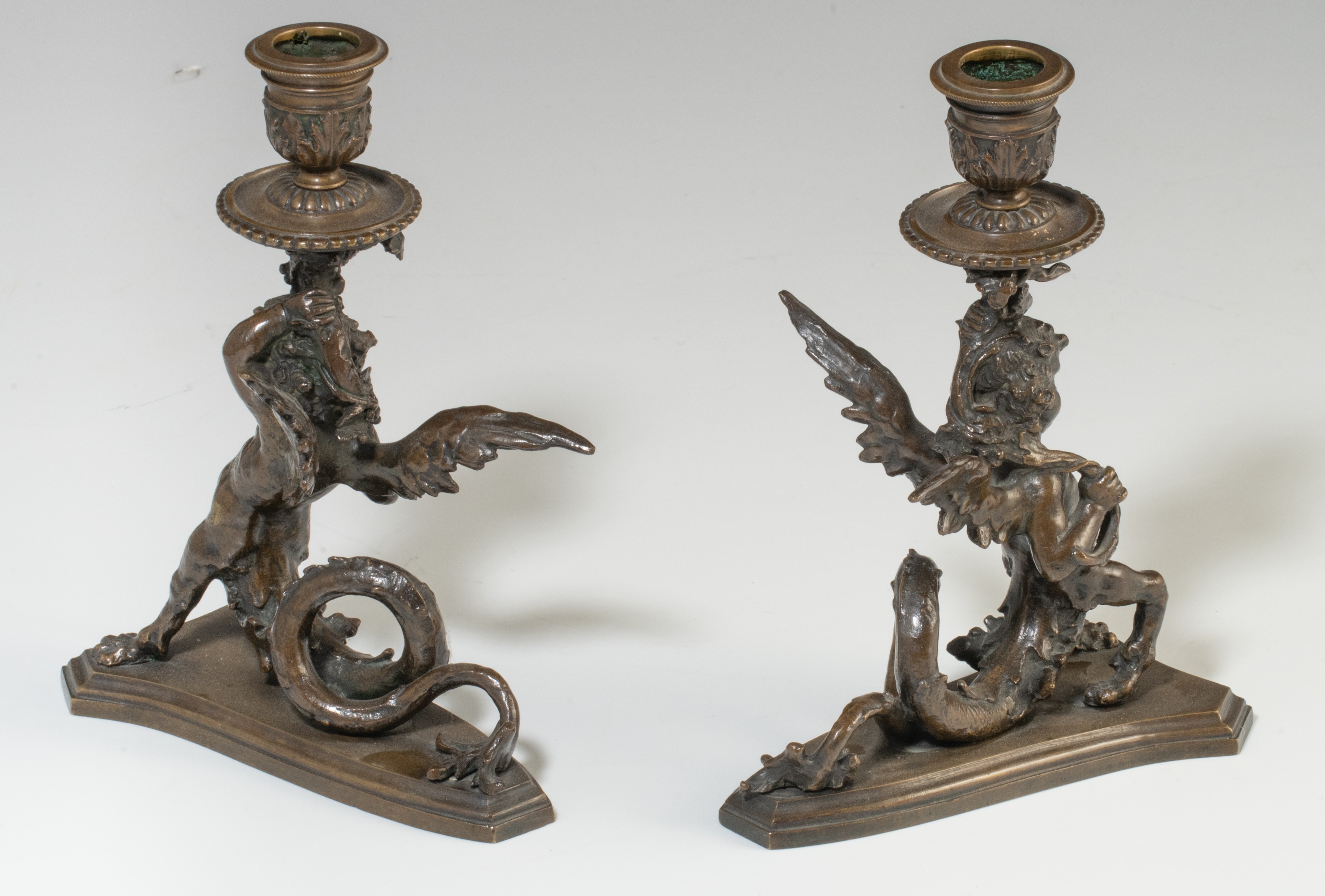 A Rococo style mantle clock with Cupid on his chariot and a pair of matching candlesticks, H 19,5 - - Image 9 of 9