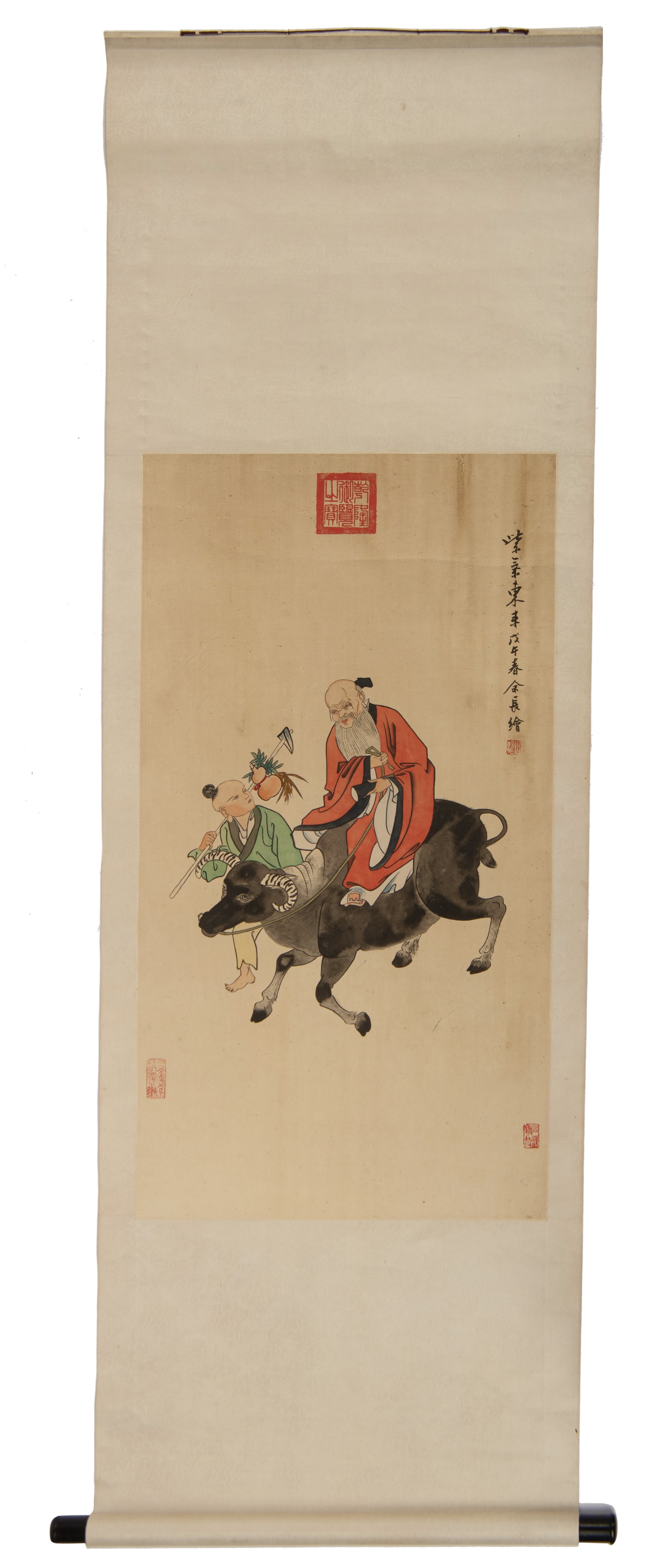 A collection of three Chinese scrolls, watercolour on silk, largest 94 x 51 cm - Image 18 of 24