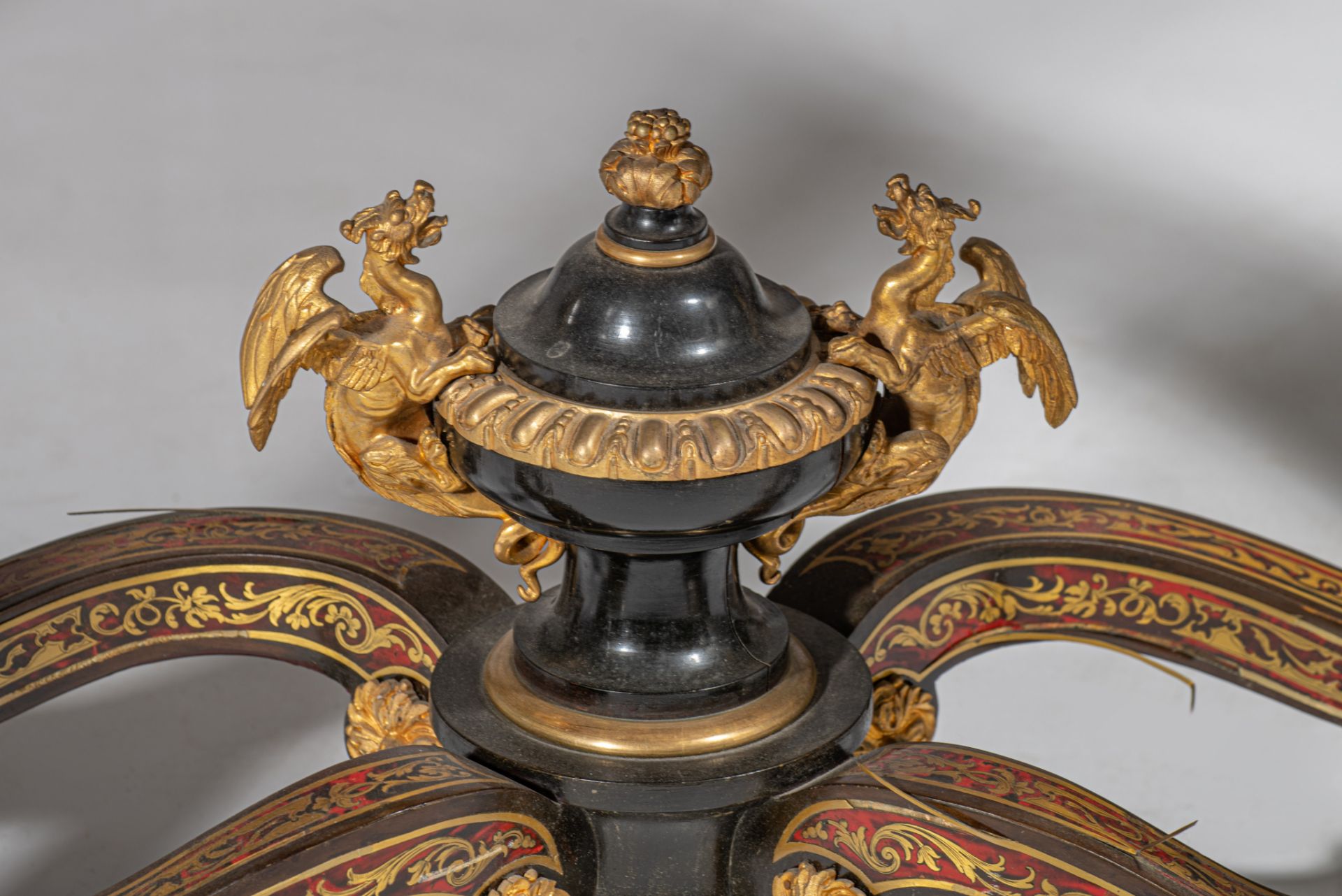 A Napoleon III Boulle work console table, with marble top, marked, H 95 - W 135 - D 50 cm - Image 10 of 10