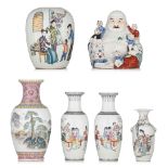 A collection of a Chinese famille rose figure, a melon-jar and vases, Republic period, tallest H 27
