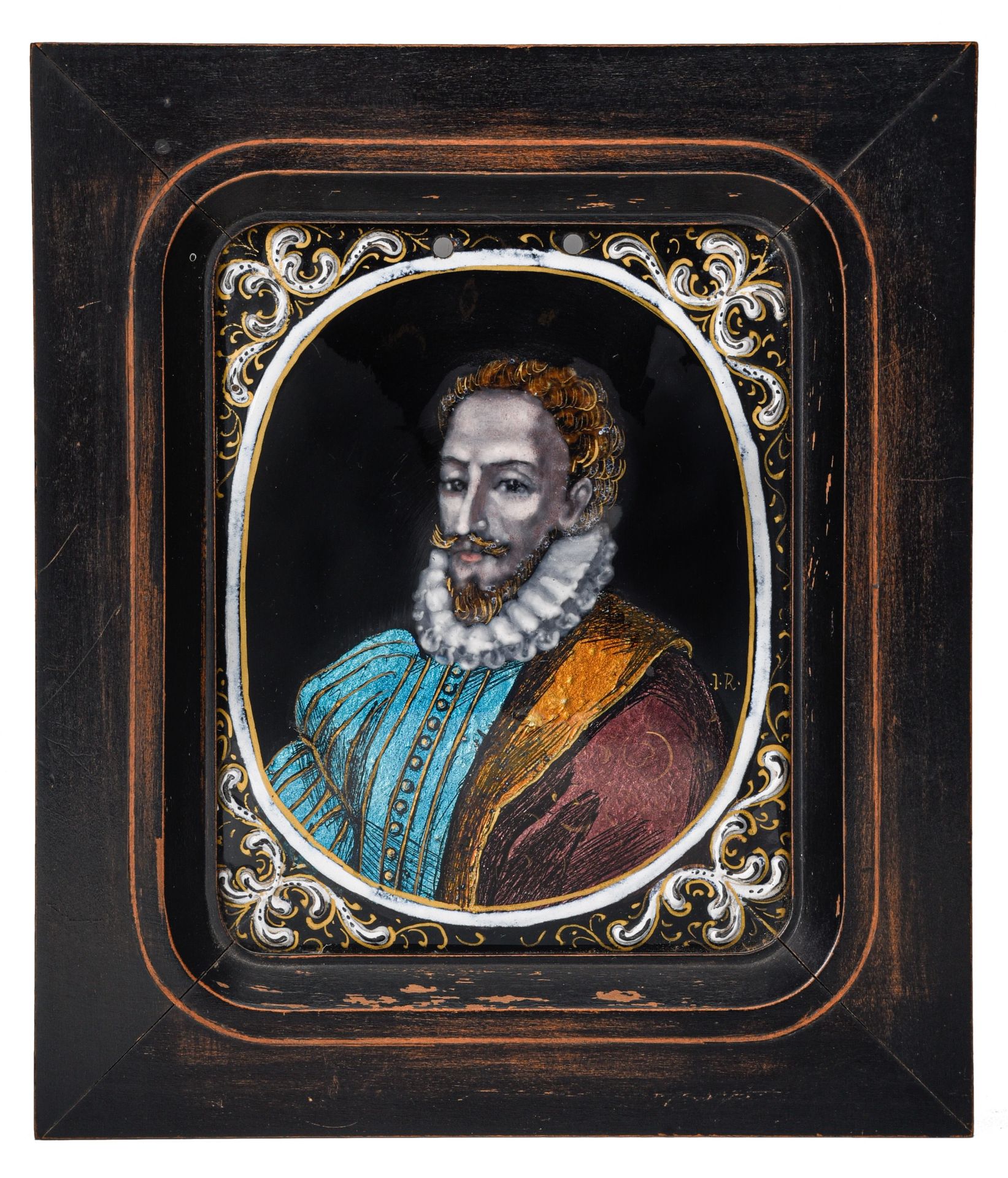 A collection of four Limoges painted enamel portrait plaques, H 9 - 27,5 cm - Image 8 of 21