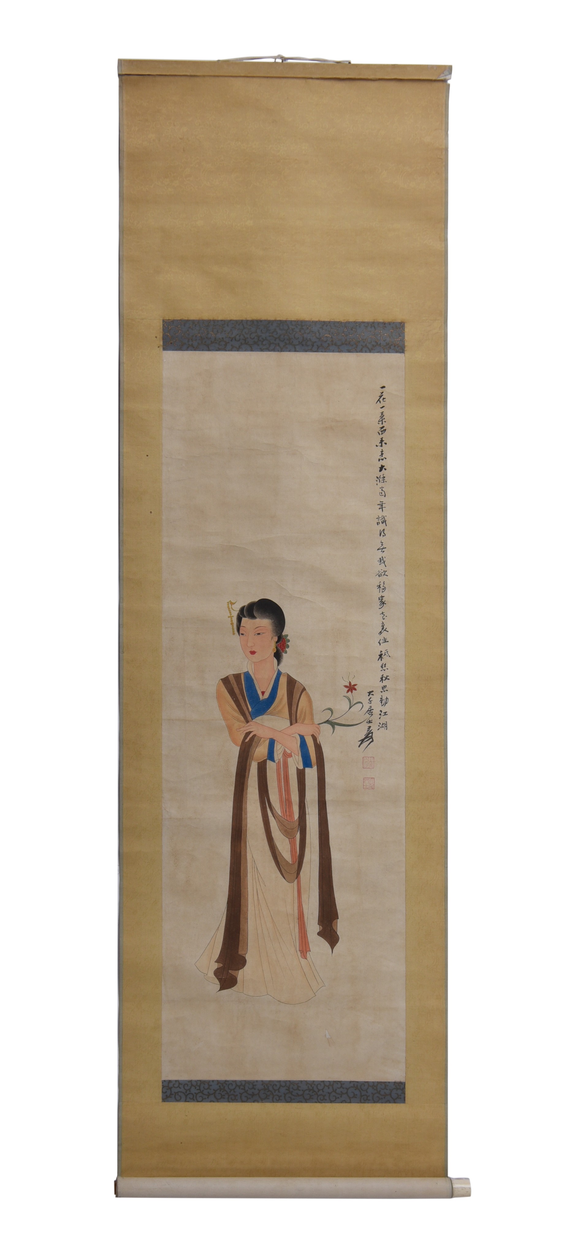 A Chinese scroll, 'Lady', watercolour on paper, signature reading Zhang Daqian, 106,5 x 35,5 cm - Bild 2 aus 6