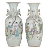 Two Chinese famille rose 'Magu and the deer' vases, the back with a signed text, Republic period H 5