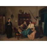 The nursing of the brave soldier, 19thC Romantic School, oil on canvas, 52 x 69,5 cm