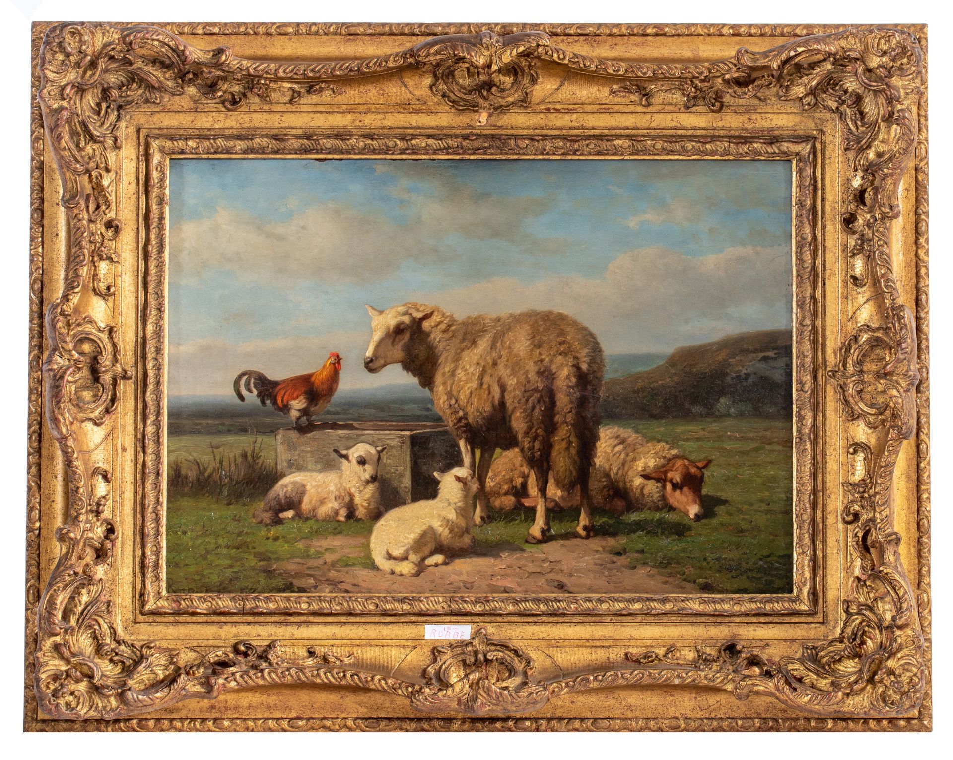 Louis Robbe (1806-1887), sheep and a rooster in a landscape, oil on panel, 30 x 43 cm - Image 2 of 6