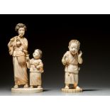 Two Japanese ivory okimonos, Meiji/TaÓsho period, H 12,6 cm, 160 g and Taisho/early Showa period, H