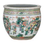 A Chines famille verte and rose fish bowl, 19thC, H 40,5 - dia. 46,5 cm