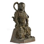 A Chinese gilt and lacquered bronze figure of Zhenwu, Ming period, H 31 cm - Weight about 5300 g