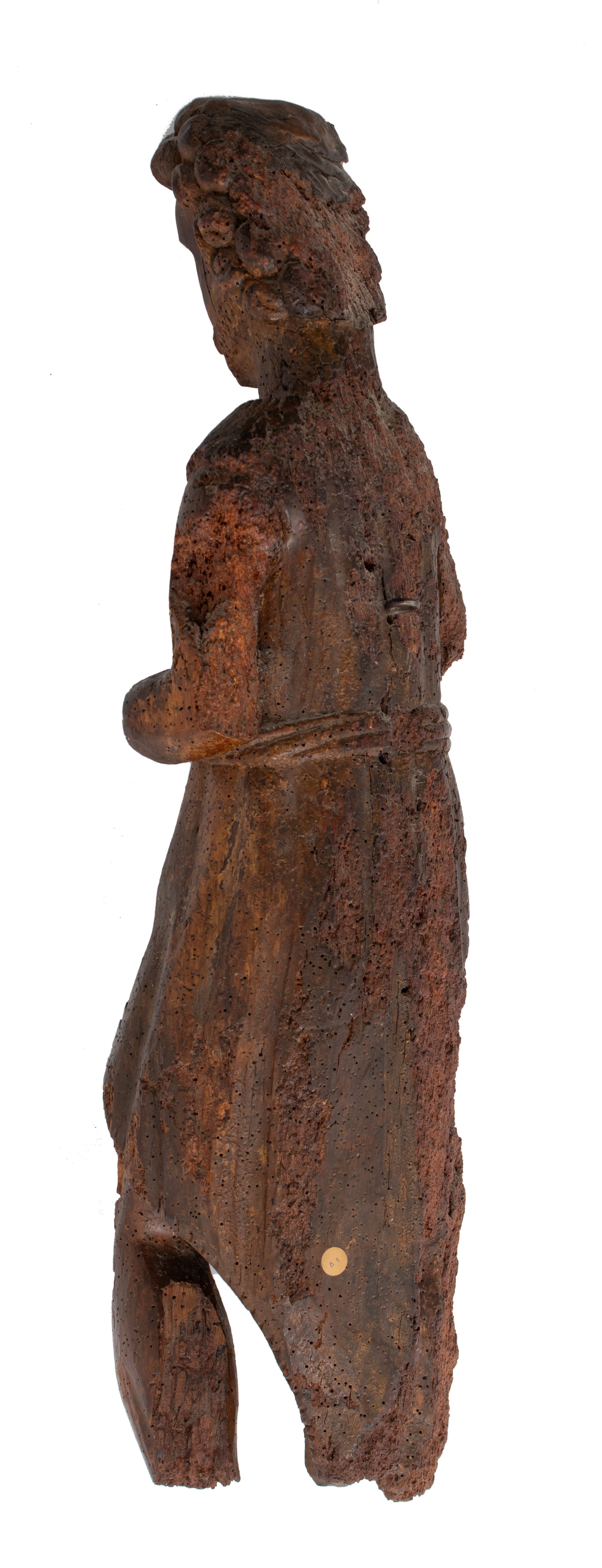 A walnut sculpture of a saint, 15thC, H 80 cm - Image 2 of 7