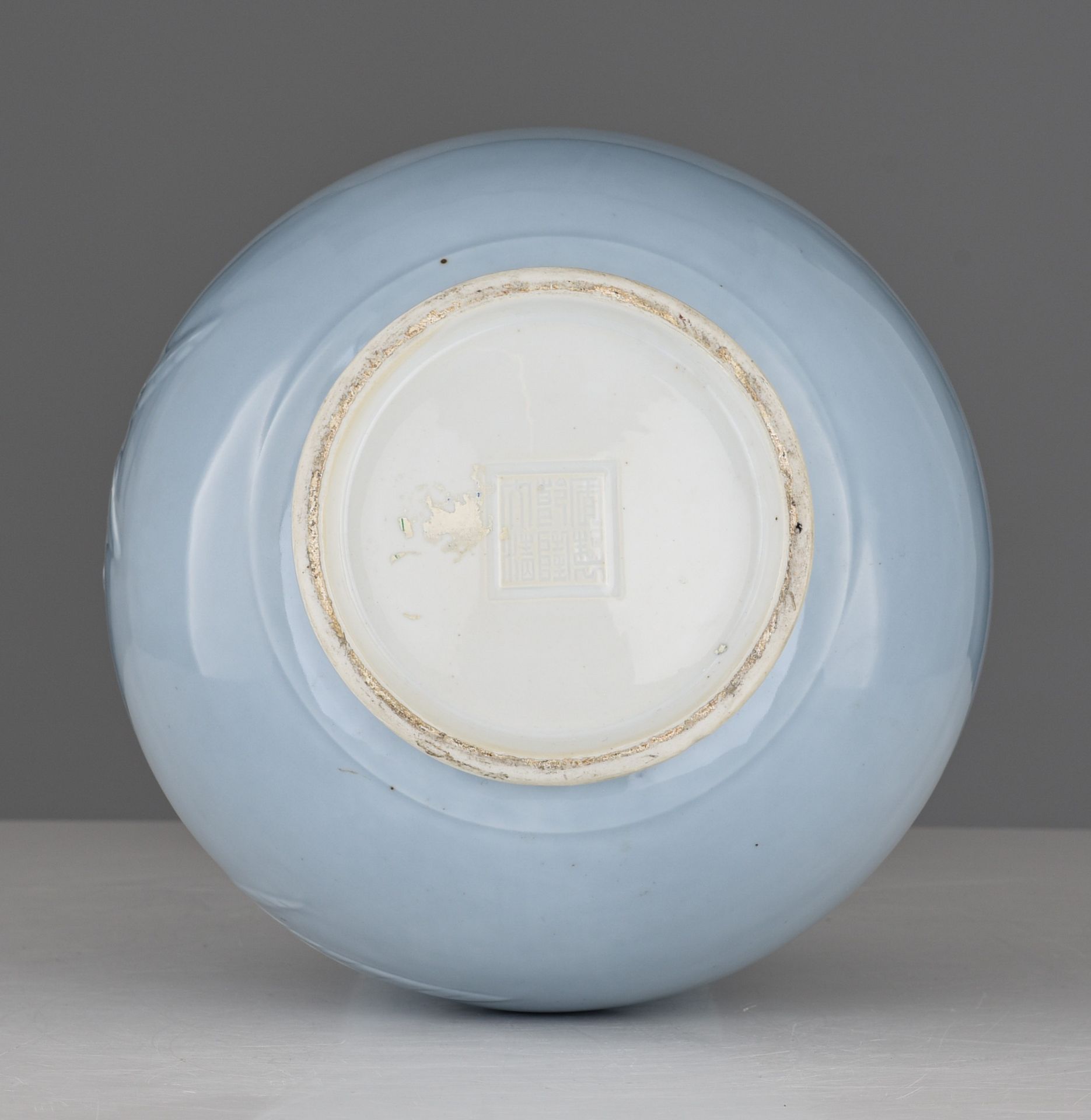 A Chinese flambe-glazed bottle vase, H 30 cm - and a Chinese pale blue ground relief decorated bottl - Image 7 of 15