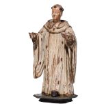 A polychrome limewood sculpture of Saint Francis of Assisi, 17thC, H 86 cm