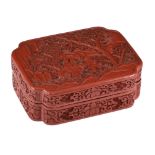 A Chinese carved cinnabar lacquered rectangular box, late Qing, 17 x 13 cm - H 6 cm