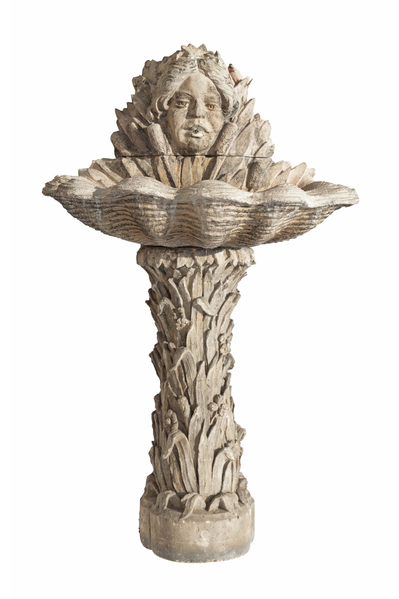 Serge Roche (1898-1988), an Art Nouveau style French white stone fountain, H 137 cm