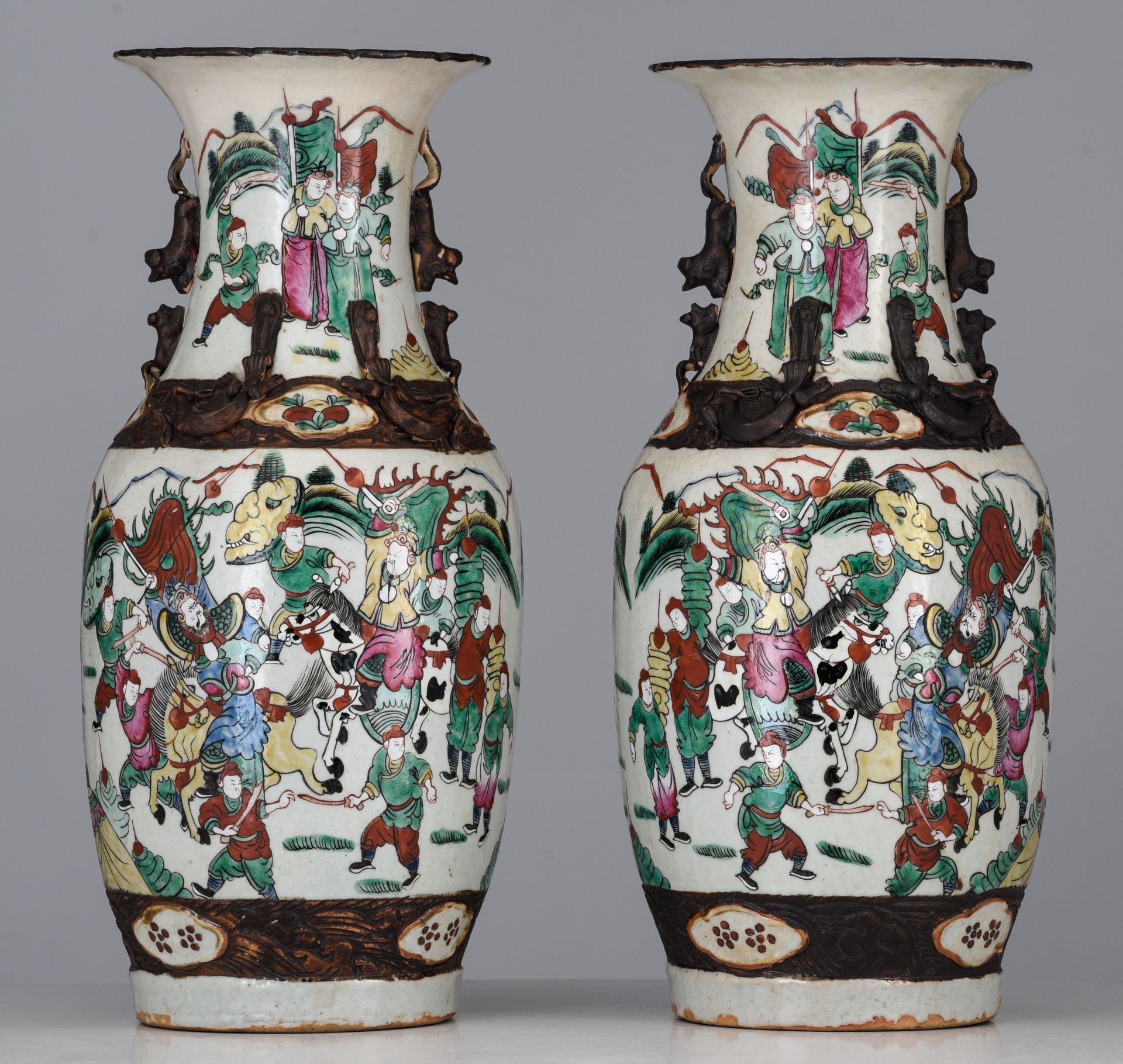 Two Chinese famille rose vases, each with a signed text, Republic period, H 41,5 cm - added a pair o - Image 9 of 14