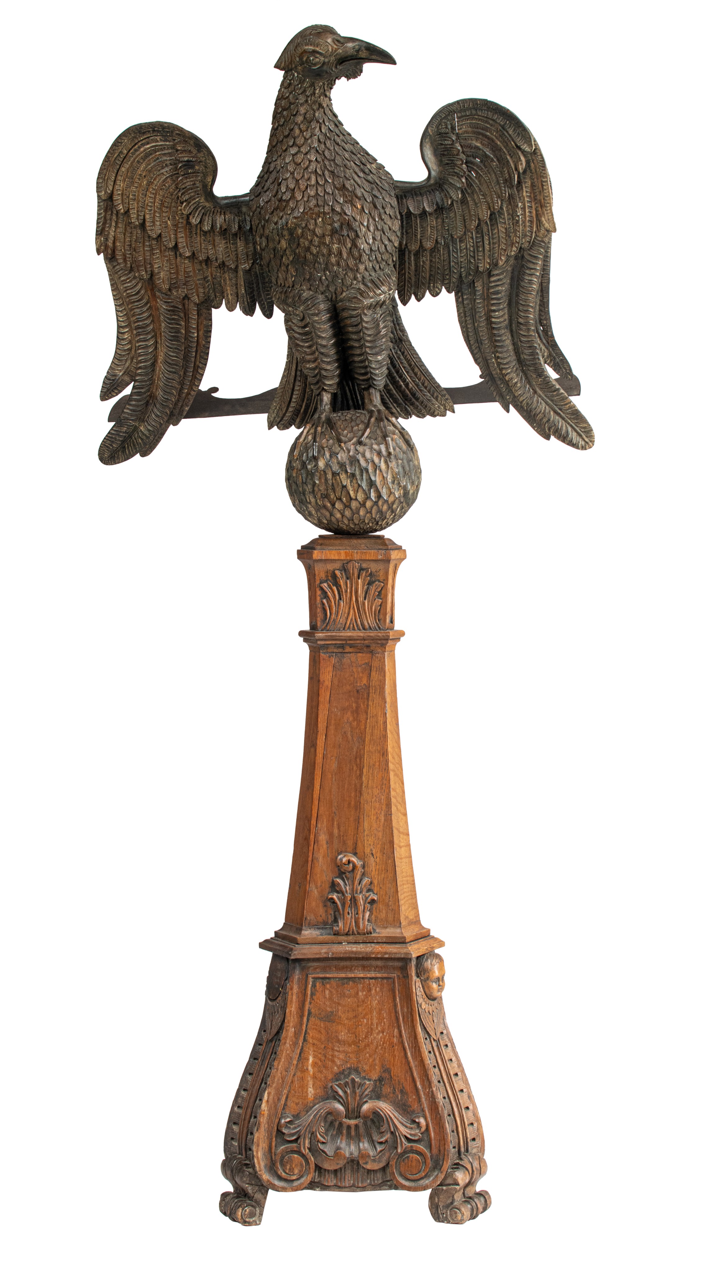 A large and imposing carved oak and pine church eagle lectern, H 230 cm - Bild 2 aus 9