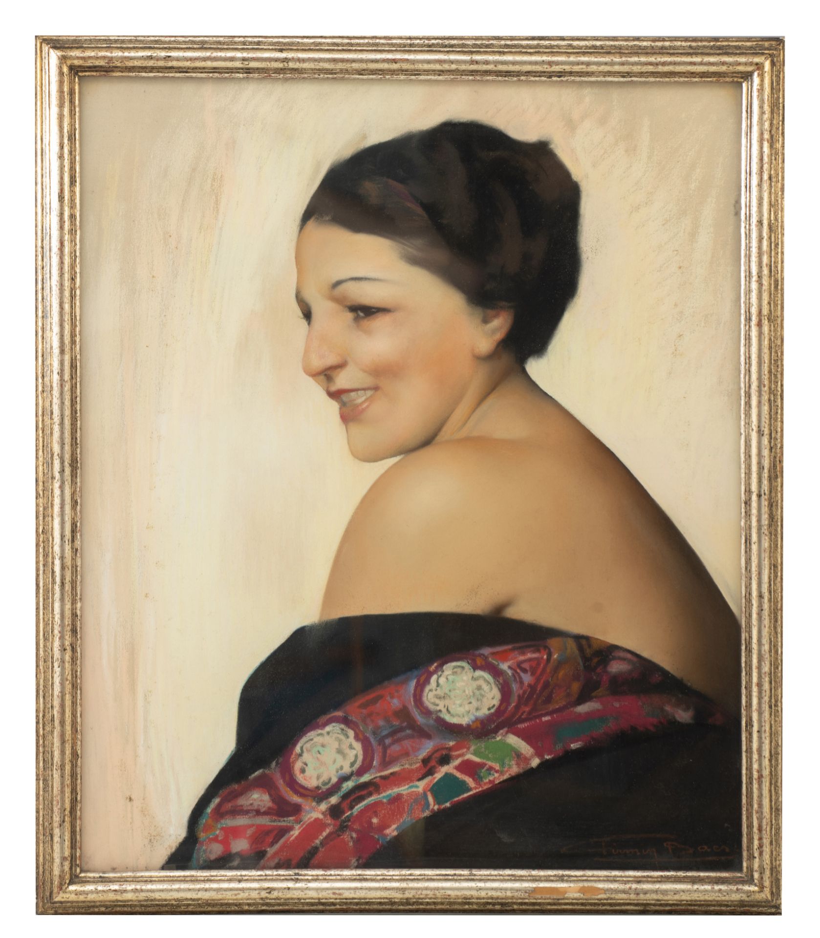 Firmin Baes (1874-1945) 'La Rieuse', pastel on canvas, 48,5 x 58,5 cm (+) - Image 2 of 10