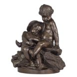 Jean-Marie Pigalle (1792-1857), putti resting after the harvest, patinated bronze, H 30,5 cm