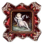 A Limoges enamel bowl, the 'allegory of love', ca 1875, H 4 - 13 - 13 cm (+)