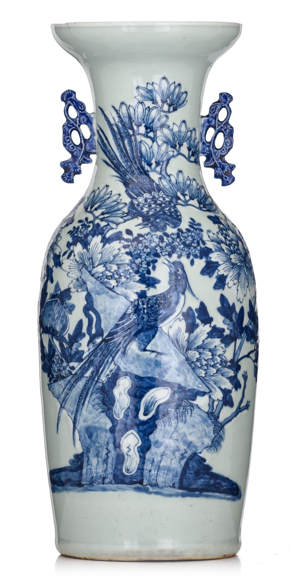 A pair of Chinese Nanking famille rose on crackle-glazed vases, 19thC, H 61 cm - added a blue and wh - Image 8 of 14