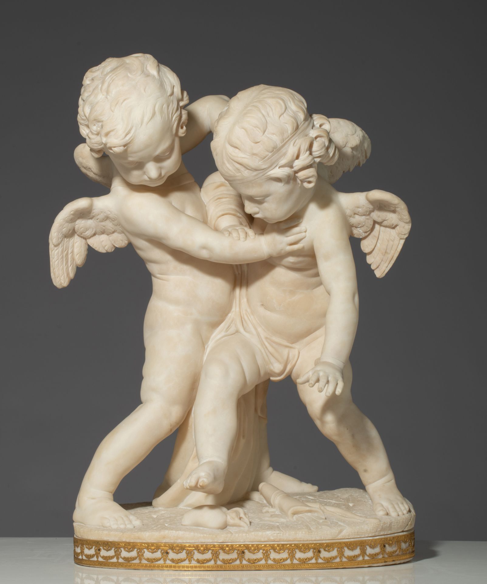 After Etienne Maurice Falconet (1716-1791), 'Bataille d'Amour', Carrara marble, H 70 - W 48 cm - Image 2 of 10