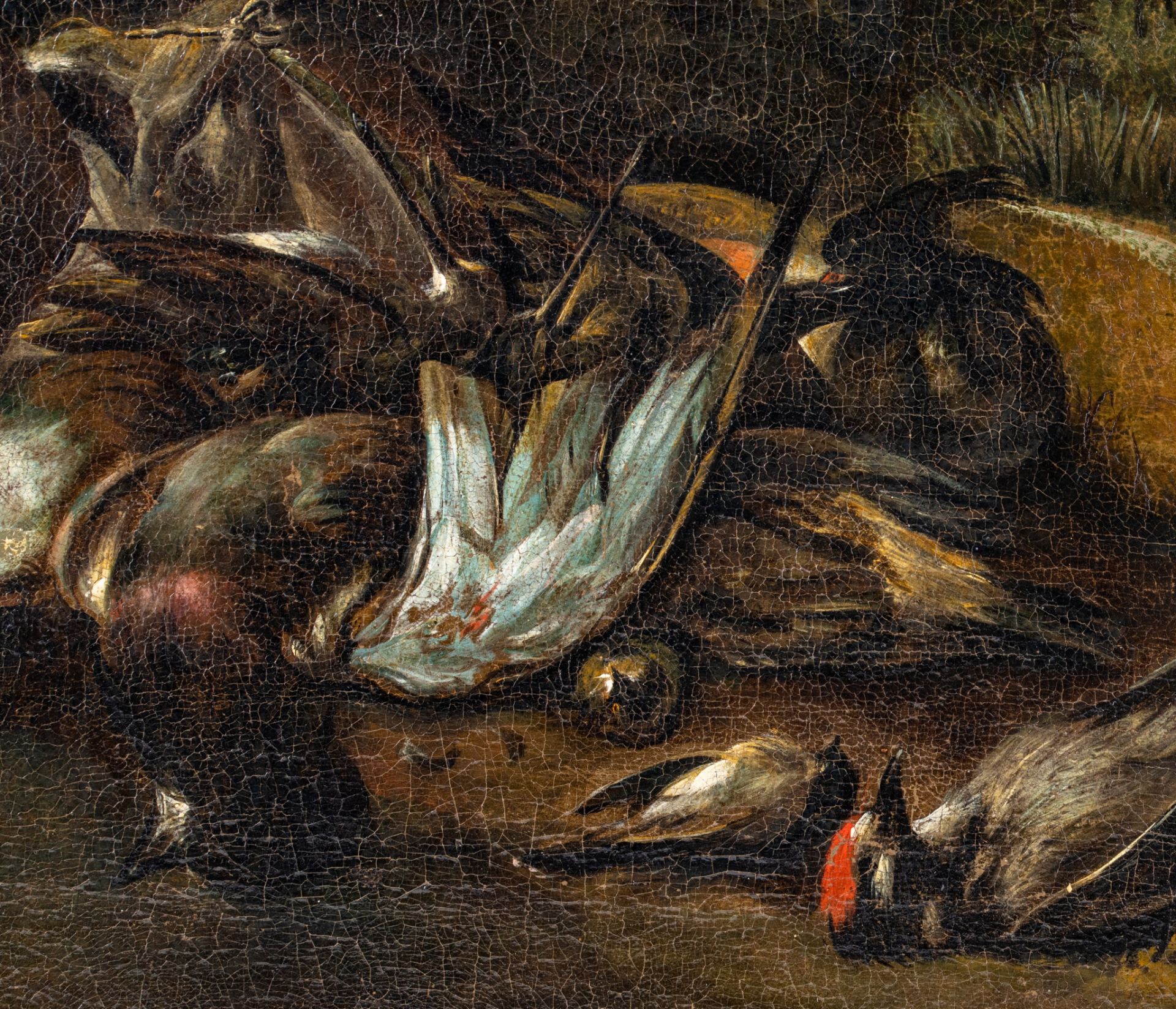 Hunters in a landscape with their hunting trophy, the Netherlands, 17thC, oil on canvas, 66 x 100 cm - Image 5 of 7