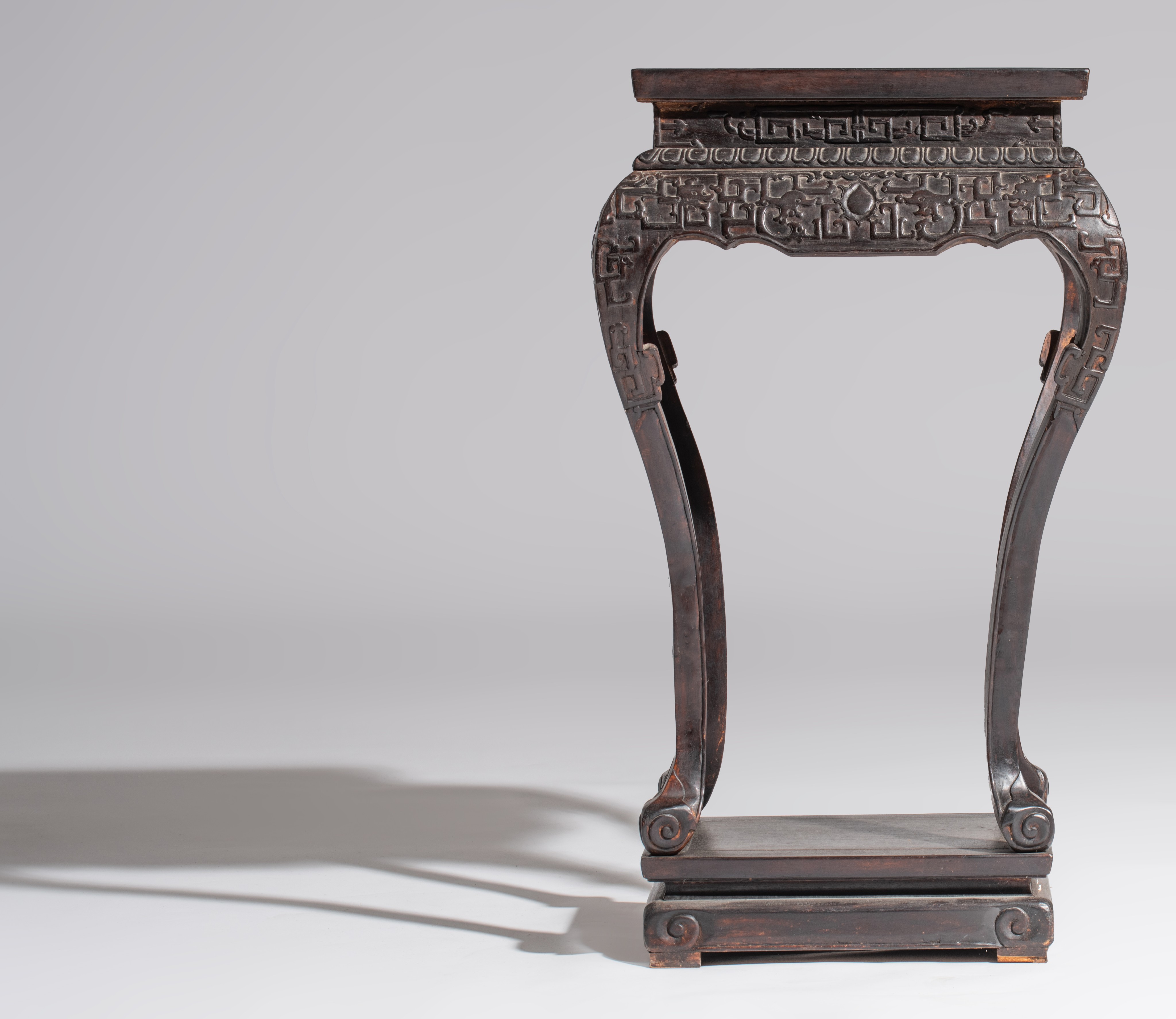 A Chinese Ming style carved hardwood rectangular tea table, H cm - Image 5 of 8