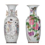 Two Chinese famille rose vases, Republic period, H 57 - 58,5 cm