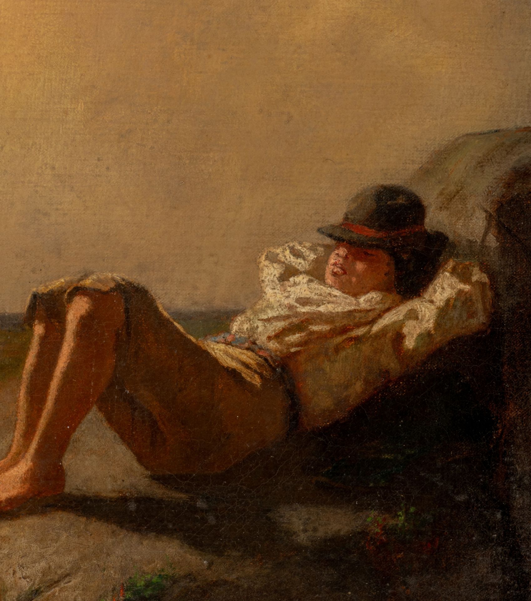 Gustave Ricard (1823-1873), Resting boy, oil on canvas, 19thC, 38 x 48 cm - Image 4 of 5