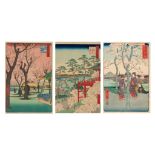 Three Japanese woodblock prints by Hiroshige, two from the series "100 views on Edo", no. 11 Kiyomit