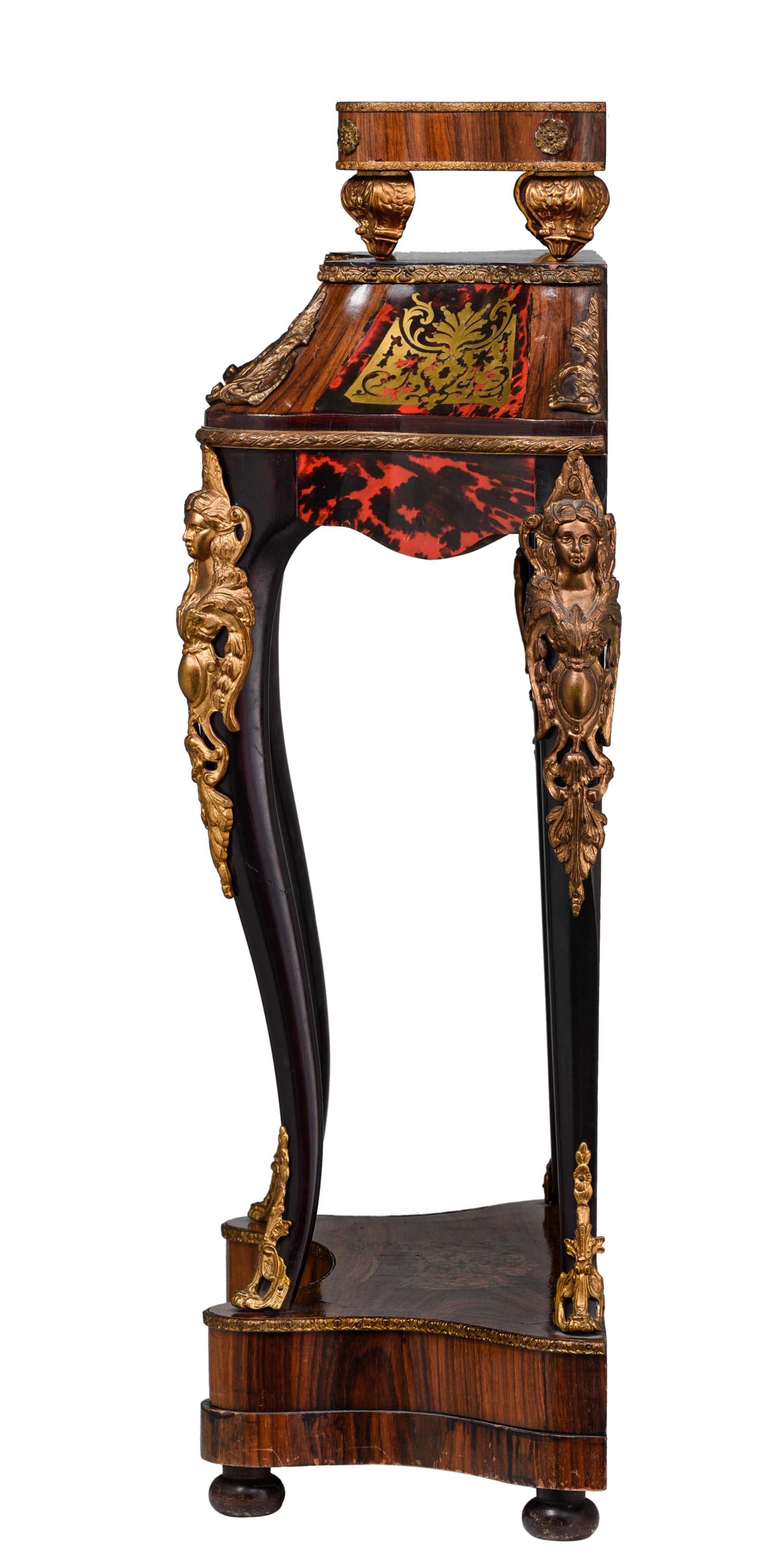 An imposing Baroque style Boulle cartel clock on stand, with gilt bronze mounts, H 184 cm - Image 9 of 15