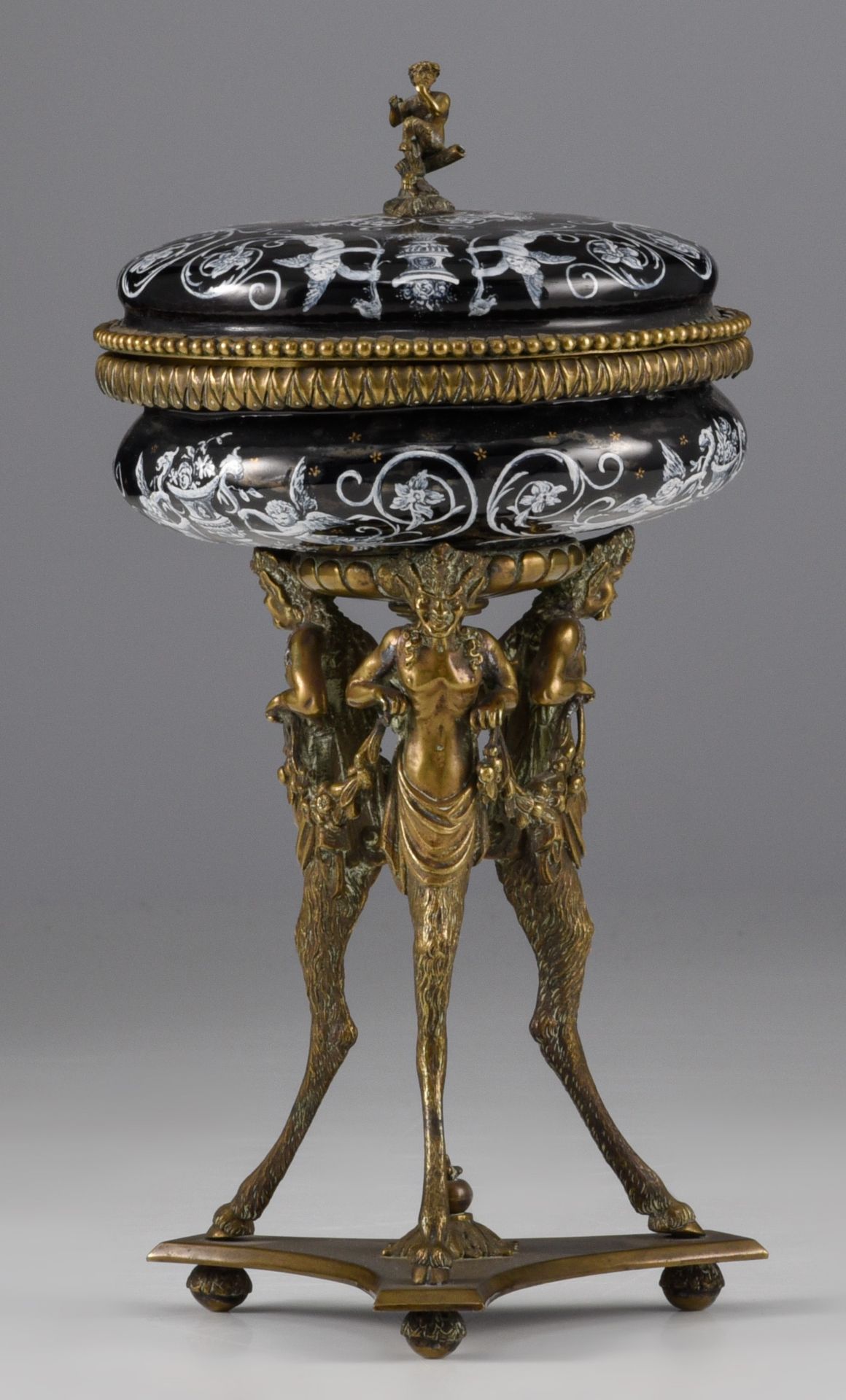 A Limoges enamel box with cover and a tazza with cover, Napoleon III period, H 8 - 23 cm - Image 9 of 16