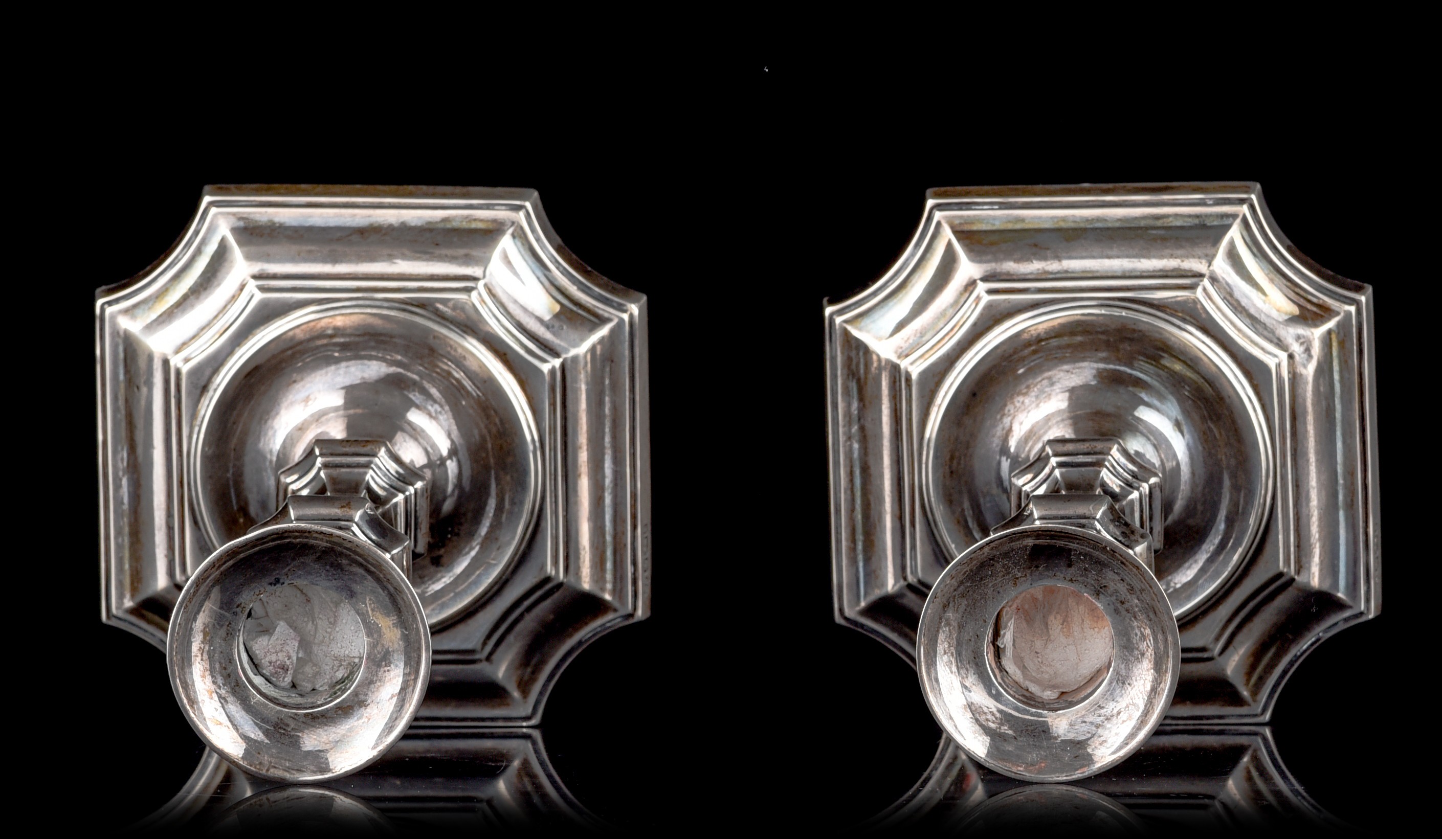 A pair of English silver candlesticks, ca 1205 g, H 19,5 cm - Image 5 of 10