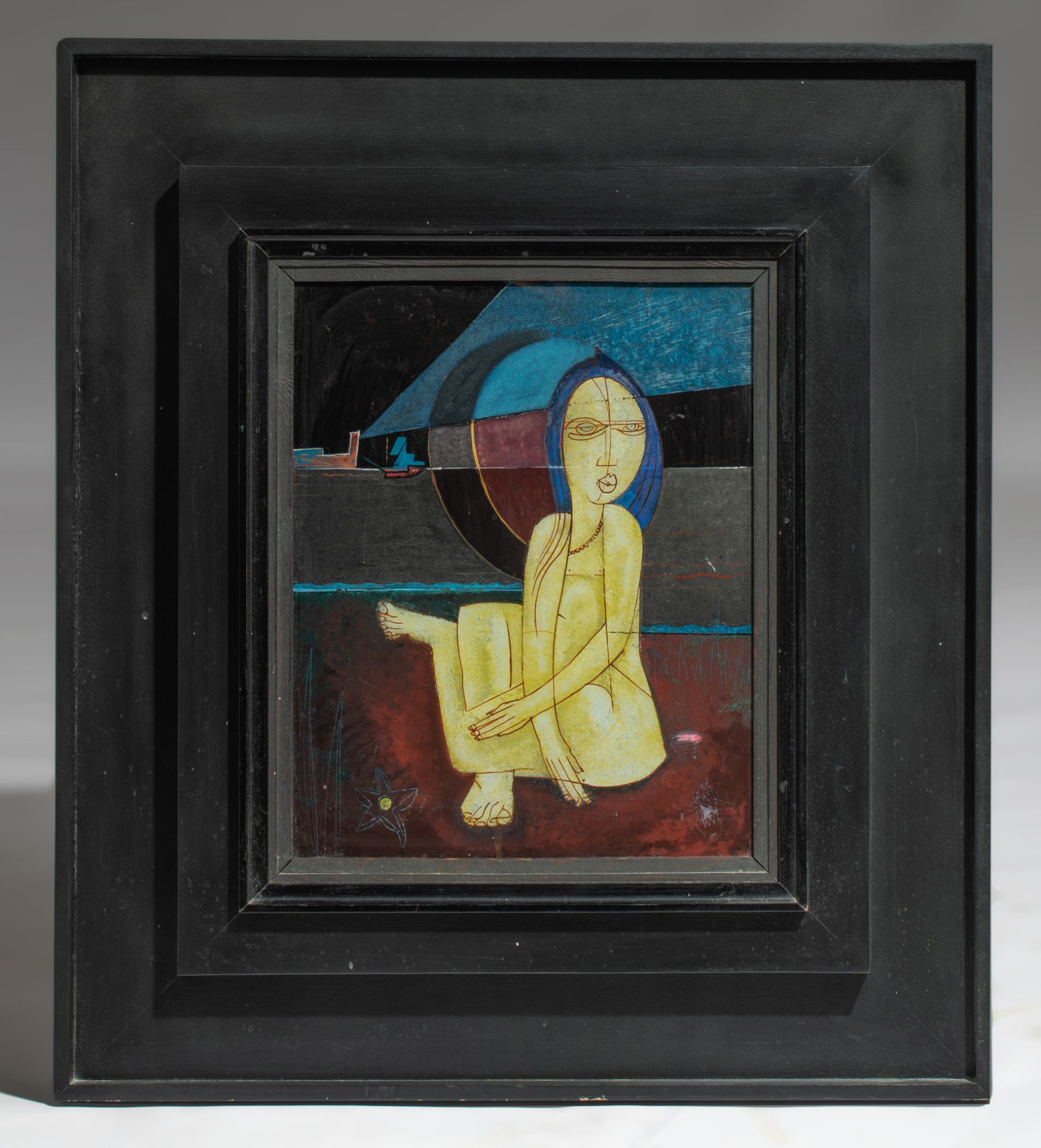 Floris Jespers (1889-1965), 'Femme assise (Coquillage)', eglomise, 35 x 43 cm - Image 2 of 5