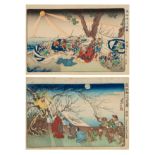 Two Japanese woodblock prints by Kuniyoshi, both from the series "life of the high priest Nichiren",