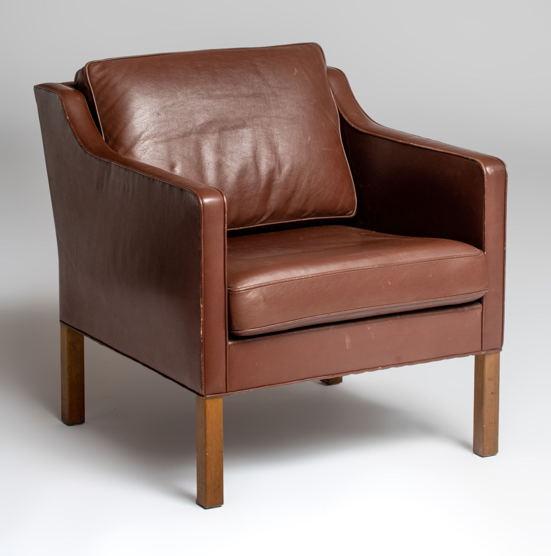 A brown leather armchair by Borge Mogensen for Ed Fredericia Stolefabrik, 1970, H 75 - W 71 cm - Image 8 of 13