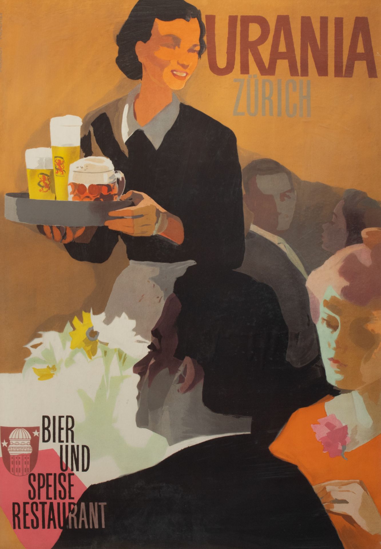 A vintage poster of Urania Zurich, lithograph by atelier Koella, published C. Muller, the 50s, 89 x