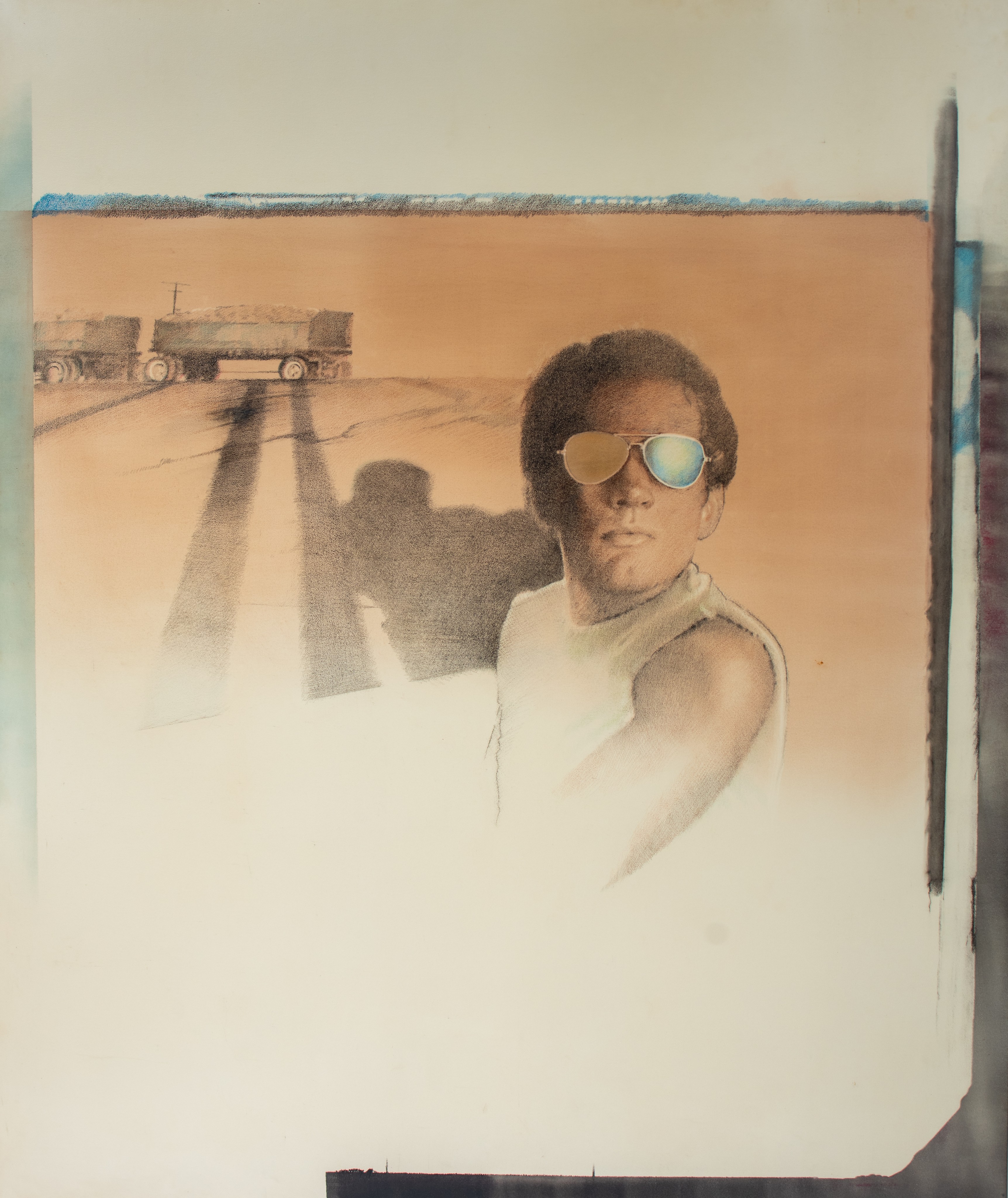 Pol Mara (1920-1998), Shadows in the desert, grease pencil and oil on canvas, 1976, 162 x 195 cm