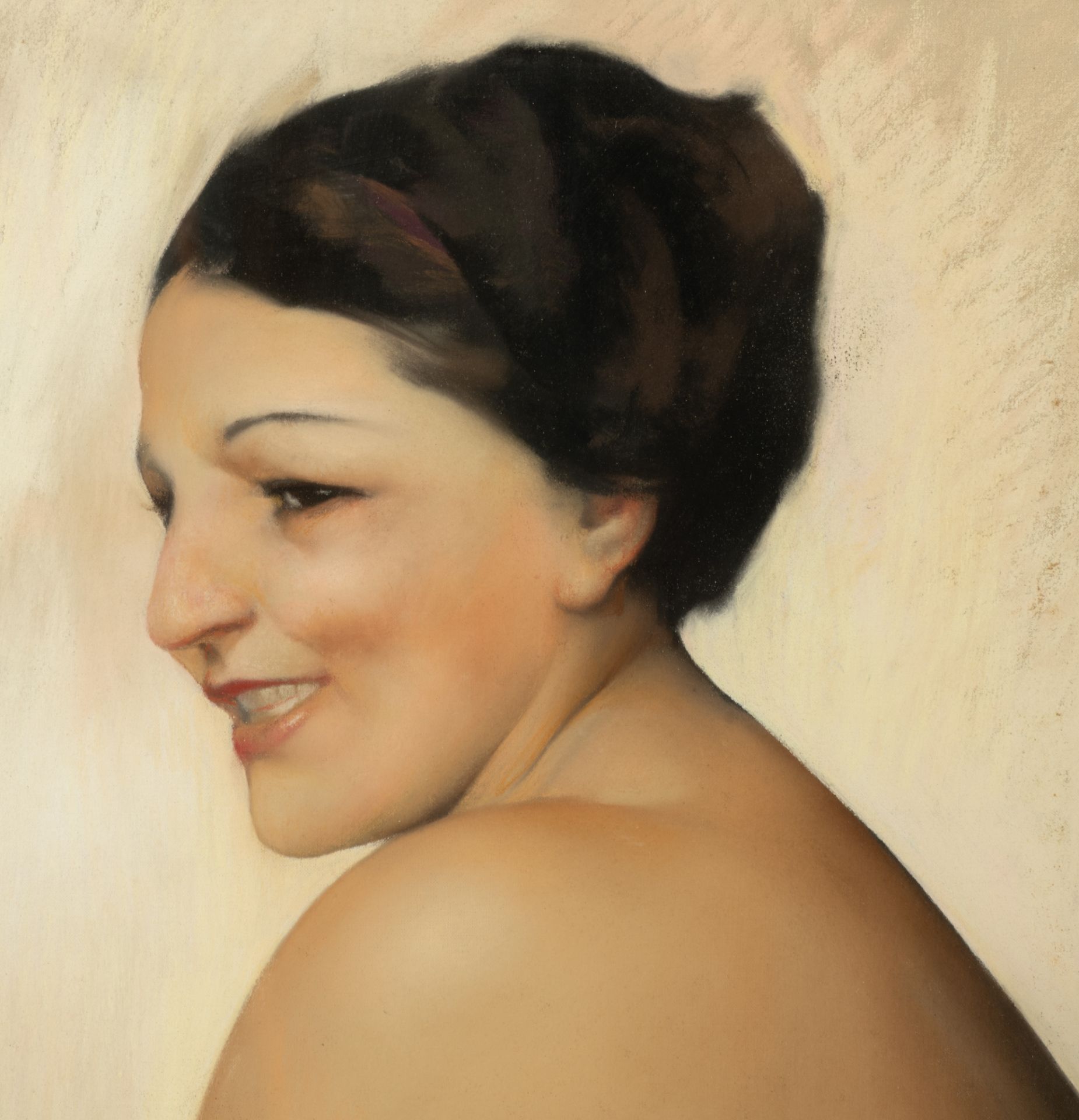 Firmin Baes (1874-1945) 'La Rieuse', pastel on canvas, 48,5 x 58,5 cm (+) - Image 6 of 10