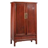 A Chinese Ming style hardwood round-corner cabinet, yuanjiaogui, H 188 - 55 x 110 cm