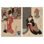 Two Japanese woodblock prints by Kunisada, one with a scene from the epic on the 47 Ronin, ca. 1832,
