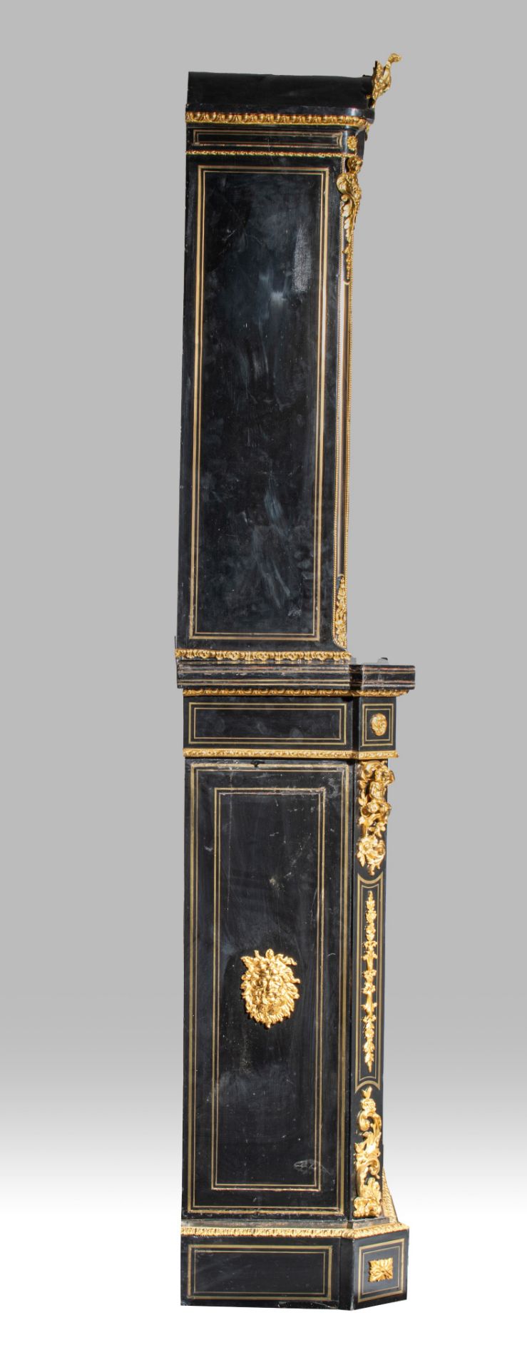 A large Napoleon III two-piece ebonised display cabinet, with gilt bronze mounts, H 237 - W 118 - D - Image 5 of 5