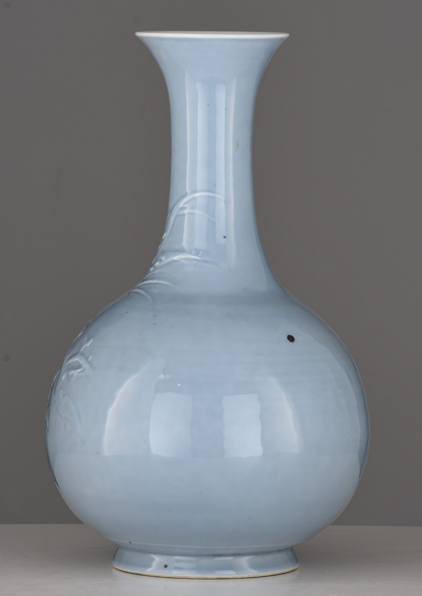 A Chinese flambe-glazed bottle vase, H 30 cm - and a Chinese pale blue ground relief decorated bottl - Image 3 of 15