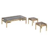 A vintage coffee table and two matching side tables by Maison Jansen, Paris, H 36-38 - W 40-138 - 40