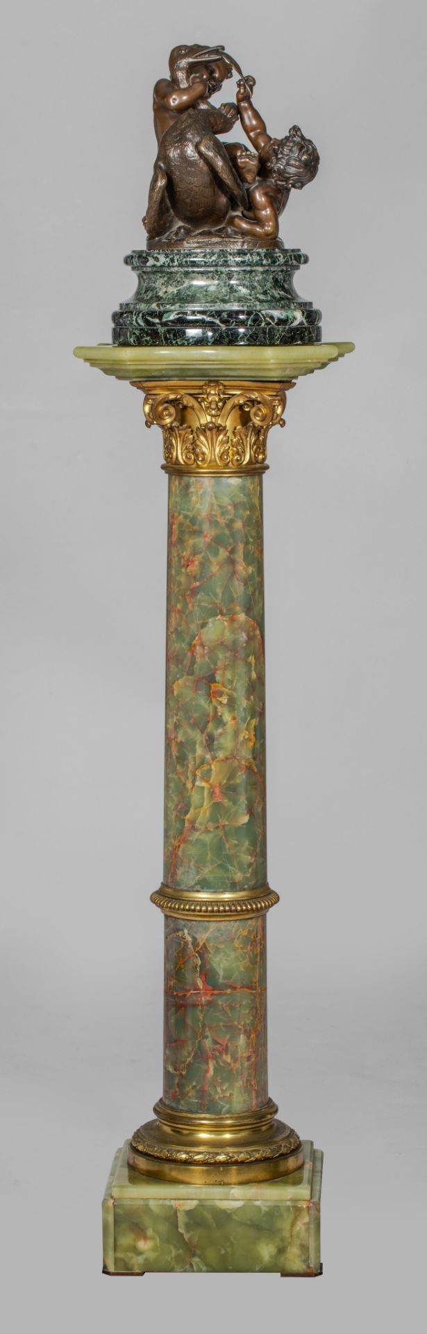 Clodion, putti playing with a swan, patinated bronze on a marble pedestal, H 145 cm (total height) - Image 5 of 18