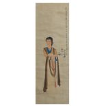 A Chinese scroll, 'Lady', watercolour on paper, signature reading Zhang Daqian, 106,5 x 35,5 cm