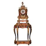 An imposing Baroque style Boulle cartel clock on stand, with gilt bronze mounts, H 184 cm