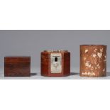 A collection of Chinese hardwood boxes, Republic period, largest H 10,5 - 39 x 26 cm
