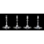 A set of four German silver candlesticks, hallmarked Dresden, mid 18thC, H 15,5 cm - total weight: 1